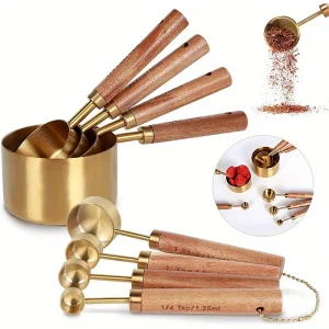 4/8Pcs Wooden Handle Stainless Steel Measuring Cup Spoons