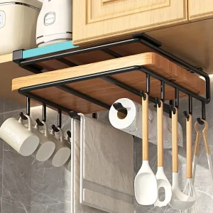 Kitchen Hanging Organizer Rack with Hooks Under Cupboard